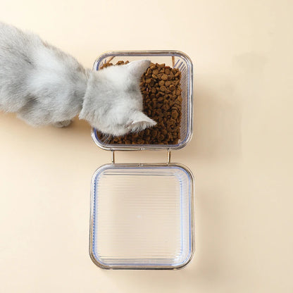 Gamelle Double Élevée pour Chat – Bols Transparents avec Support Doré