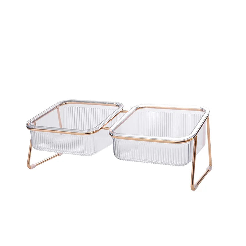 Gamelle Double Élevée pour Chat – Bols Transparents avec Support Doré