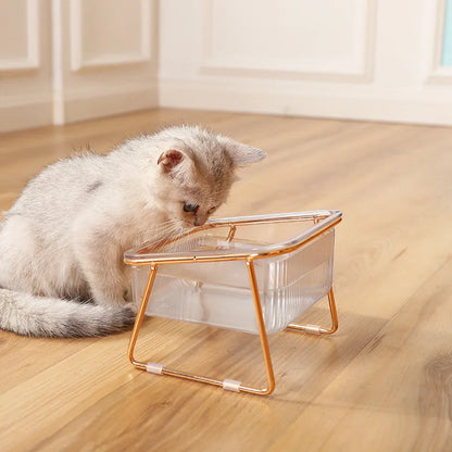 Gamelle Double Élevée pour Chat – Bols Transparents avec Support Doré