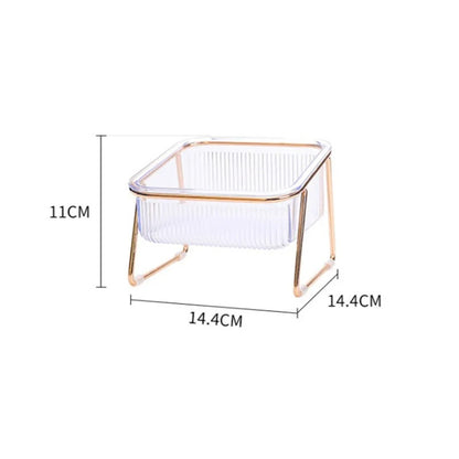 Gamelle Double Élevée pour Chat – Bols Transparents avec Support Doré