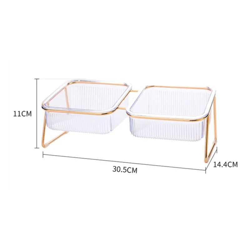 Gamelle Double Élevée pour Chat – Bols Transparents avec Support Doré