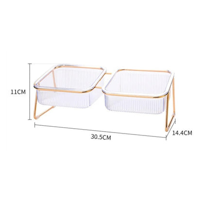 Gamelle Double Élevée pour Chat – Bols Transparents avec Support Doré